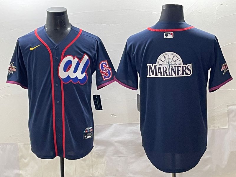 Men 2025 Seattle Mariners Blank Drak Blue All star Blank Blue Nike MLB Jersey style 7